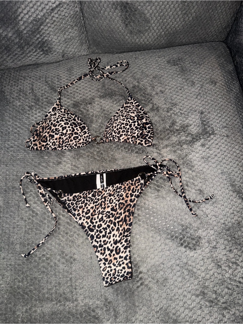 Wet Seal Leopard Print Tie-Side Bikini - Tan/Black